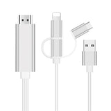 3-i-1 HDMI Kabel - Lightning, Type-C, MicroUSB