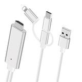 3-i-1 HDMI Kabel - Lightning, Type-C, MicroUSB