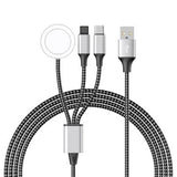 3-i-1 flettet opladerkabel - Type-C, Lightning, Apple Watch - 1.2m