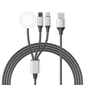 3-i-1 flettet opladerkabel - Type-C, Lightning, Apple Watch - 1.2m