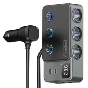 3-i-1 hurtigopladende biloplader PD 35W - cigarettænderadapter 120W og 5 USB-porte - sort