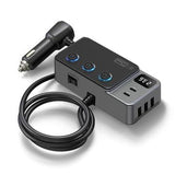 3-i-1 hurtigopladende biloplader PD 35W - cigarettænderadapter 120W og 5 USB-porte - sort