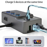 3-i-1 hurtigopladende biloplader PD 35W - cigarettænderadapter 120W og 5 USB-porte - sort