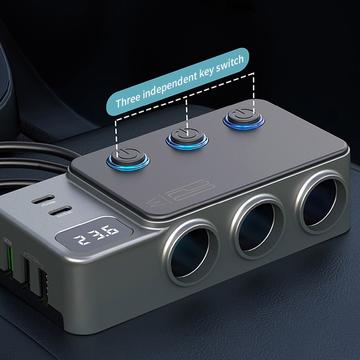 3-i-1 hurtigopladende biloplader PD 35W - cigarettænderadapter 120W og 5 USB-porte - sort