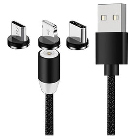 3-i-1 LED Magnetisk Kabel - Lightning, USB-C, MicroUSB - 1m - Sort