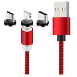 3-i-1 LED Magnetisk Kabel - Lightning, USB-C, MicroUSB - 1m - Rød