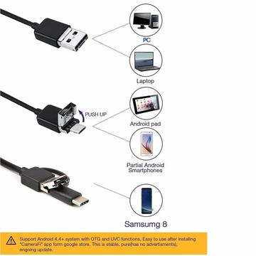 3-i-1 vandtæt 7 mm endoskopkamera til mobil - USB, MicroUSB, Type-C - 3.5m