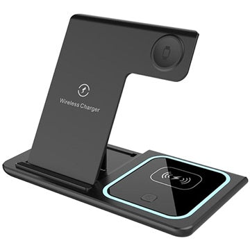 3-i-1 Bærbar Trådløs Ladestation - Apple Watch, iPhone, AirPods - Sort