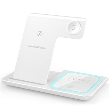 3-i-1 Bærbar Trådløs Ladestation - Apple Watch, iPhone, AirPods - Hvid