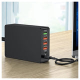 6-Port Hurtig Oplader med USB-C PD & QC3.0 - 65W - Sort