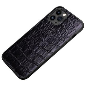 Crocodile Series iPhone 14 Pro Læder Dækket Cover - Sort