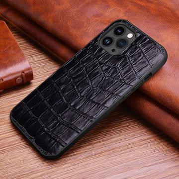 Crocodile Series iPhone 14 Pro Læder Dækket Cover - Sort