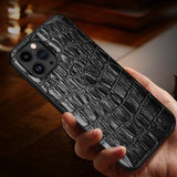 Crocodile Series iPhone 14 Pro Læder Dækket Cover - Sort