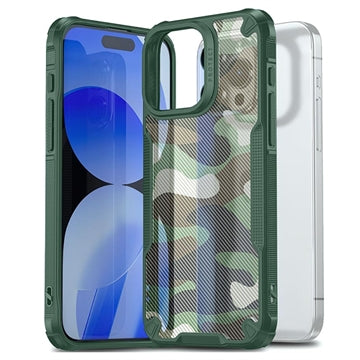iPhone 15 Pro Max Anti-Shock Hybrid Cover - Camouflage - Grøn