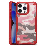 iPhone 15 Pro Max Anti-Shock Hybrid Cover - Camouflage - Rød