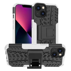 Skridsikkert iPhone 14 Plus Hybrid Cover med Stativ - Hvid / Sort