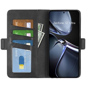 Asus Zenfone 12 Ultra pungetui med magnetisk lukning - kalvetekstur - sort
