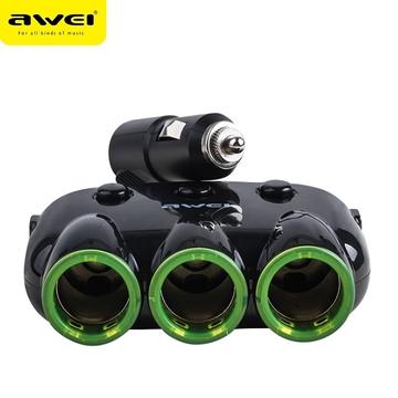 Awei C-3S Universal 2xUSB biloplader / Cigarettænder Splitter Adapter