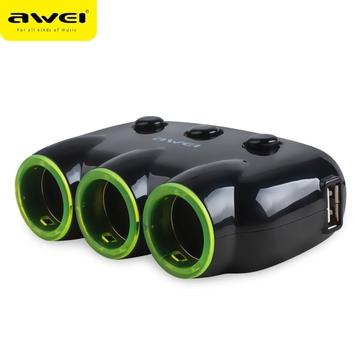 Awei C-3S Universal 2xUSB biloplader / Cigarettænder Splitter Adapter
