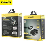 Awei C-3S Universal 2xUSB biloplader / Cigarettænder Splitter Adapter
