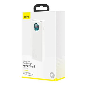 Baseus Amblight Digital Display Quick Charge Power Bank 30000mAh/65W - 4xUSB, USB-C - Hvid
