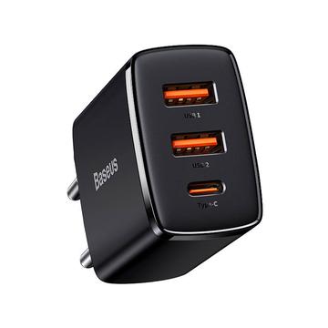 Baseus Compact Hurtig Oplader 30W - USB-C PD, 2xUSB - Sort