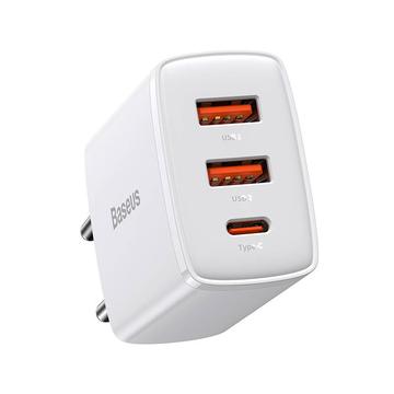 Baseus Compact Hurtig Oplader 30W - USB-C PD, 2xUSB - Hvid