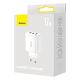 Baseus Compact Quick Charger CCXJ020102, 3x USB, 17W - Hvid