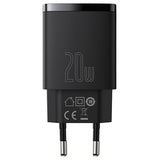 Baseus Compact Oplader 20W - USB-C PD3.0, USB QC3.0 - Sort