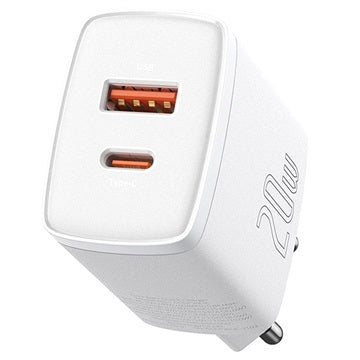Baseus Compact Oplader 20W - USB-C PD3.0, USB QC3.0 - Hvid