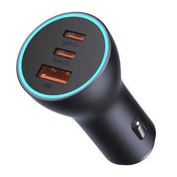 Baseus Golden Contactor Pro biloplader 65W - 2xUSB-C, 1x USB - Grå