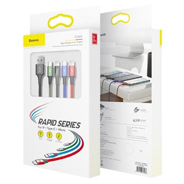 Baseus Rapid Series 4-in-1 Data Og Ladekabel CA1T4-B01 - 1.2m - Sort