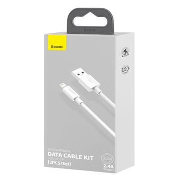 Baseus Simple Wisdom USB-A / Lightning-kabel - 1.5m, 2 Stk. - Hvid