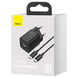 Baseus Super Si Hurtig Oplader og USB-C/USB-C Kabel - 25W - Sort