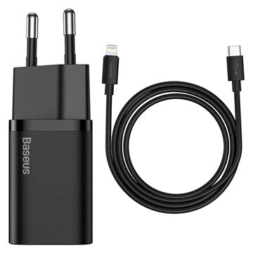 Baseus Super Si Hurtig Oplader med USB-C / Lightning Kabel - 20W - Sort