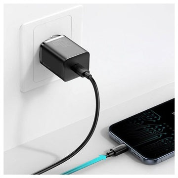Baseus Super Si Hurtig Oplader med USB-C / Lightning Kabel - 20W - Sort