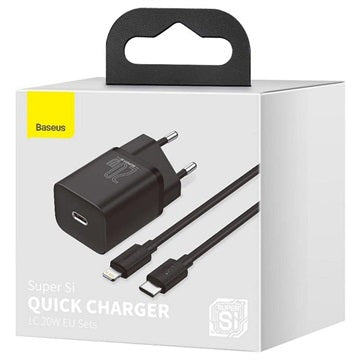 Baseus Super Si Hurtig Oplader med USB-C / Lightning Kabel - 20W - Sort