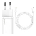 Baseus Super Si Hurtig Oplader med USB-C / Lightning Kabel - 20W - Hvid