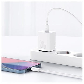 Baseus Super Si Hurtig Oplader med USB-C / Lightning Kabel - 20W - Hvid