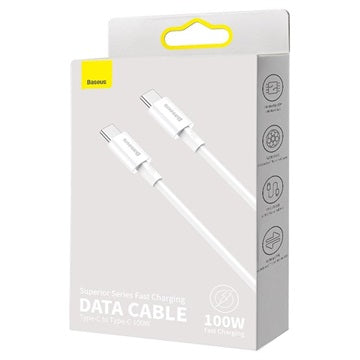 Baseus Superior Series USB-C / USB-C Kabel - 100W, 2m - Hvid