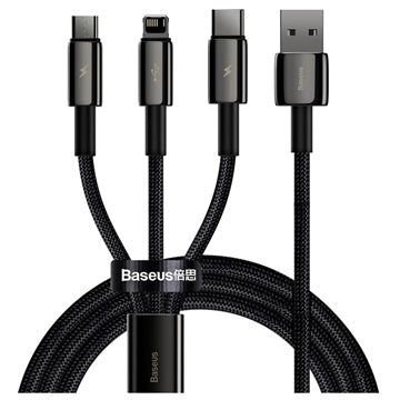 Baseus Tungsten Gold 3-i-1 Hurtigt Opladerkabel - 1.5m - Sort