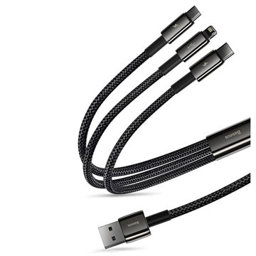 Baseus Tungsten Gold 3-i-1 Hurtigt Opladerkabel - 1.5m - Sort