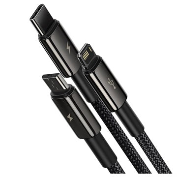 Baseus Tungsten Gold 3-i-1 Hurtigt Opladerkabel - 1.5m - Sort