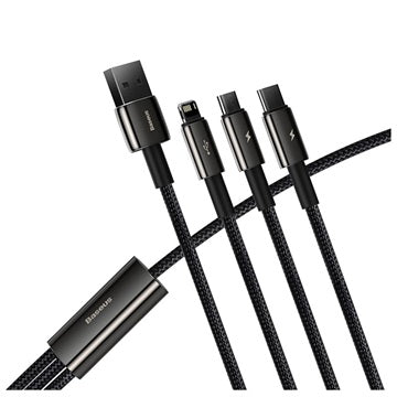 Baseus Tungsten Gold 3-i-1 Hurtigt Opladerkabel - 1.5m - Sort