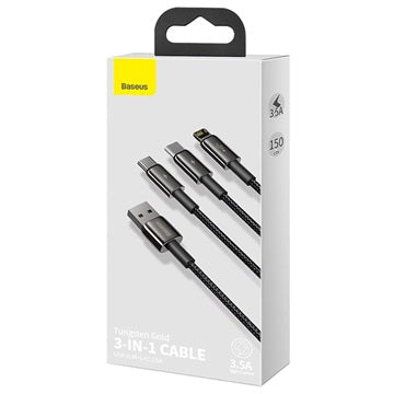 Baseus Tungsten Gold 3-i-1 Hurtigt Opladerkabel - 1.5m - Sort