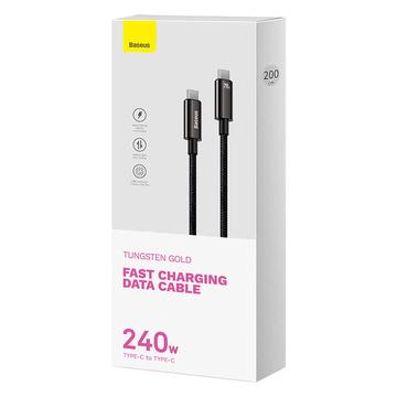 Baseus Tungsten Gold USB-C / USB-C-kabel - 2m, 240W - Sort