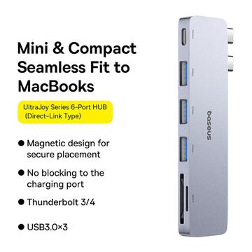 Baseus UltraJoy 6-Port USB-C Hub - 3x USB-A, USB-C, Micro SD/TF Card Slots