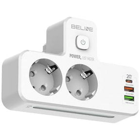 Beline Power Strip med LED-baggrundsbelysning - 2x USB-A, USB-C, 2x AC - Hvid