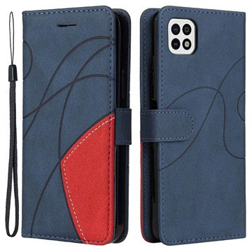 Bi-Color Series Samsung Galaxy A22 5G, Galaxy F42 5G Etui med Pung - Blå