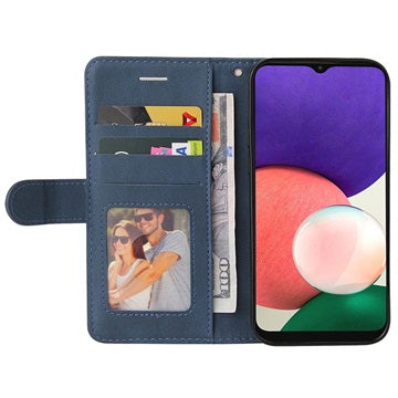 Bi-Color Series Samsung Galaxy A22 5G, Galaxy F42 5G Etui med Pung - Blå